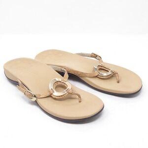 Vionic Karina Thong Sandals Tan Cork Metallic Ring Women Size 10
